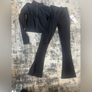 High-Waist Black Flare Yoga Pants set jacket leggings small